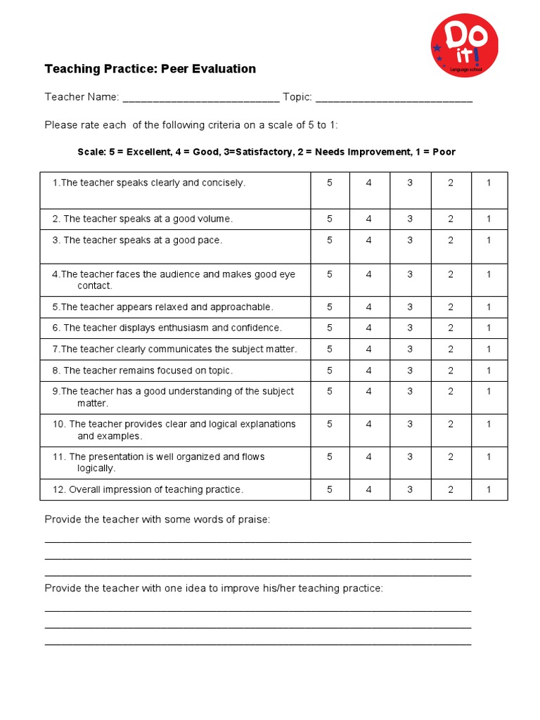 Teaching Practice - Peer Evaluation | PDF | Self-Improvement