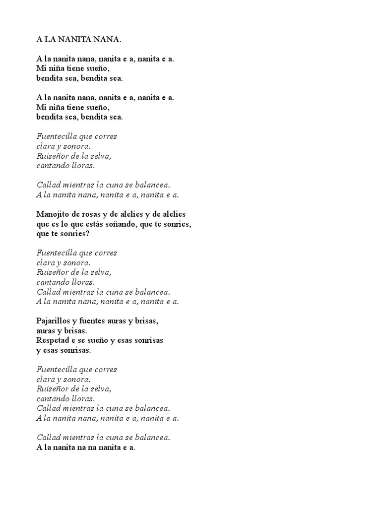 Letra de "A la Nanita Nana" | PDF