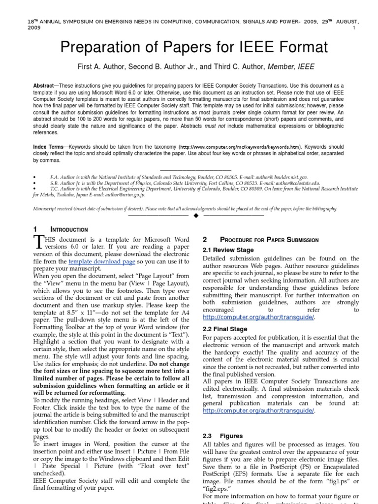 IEEE Format | Page Layout | Paragraph