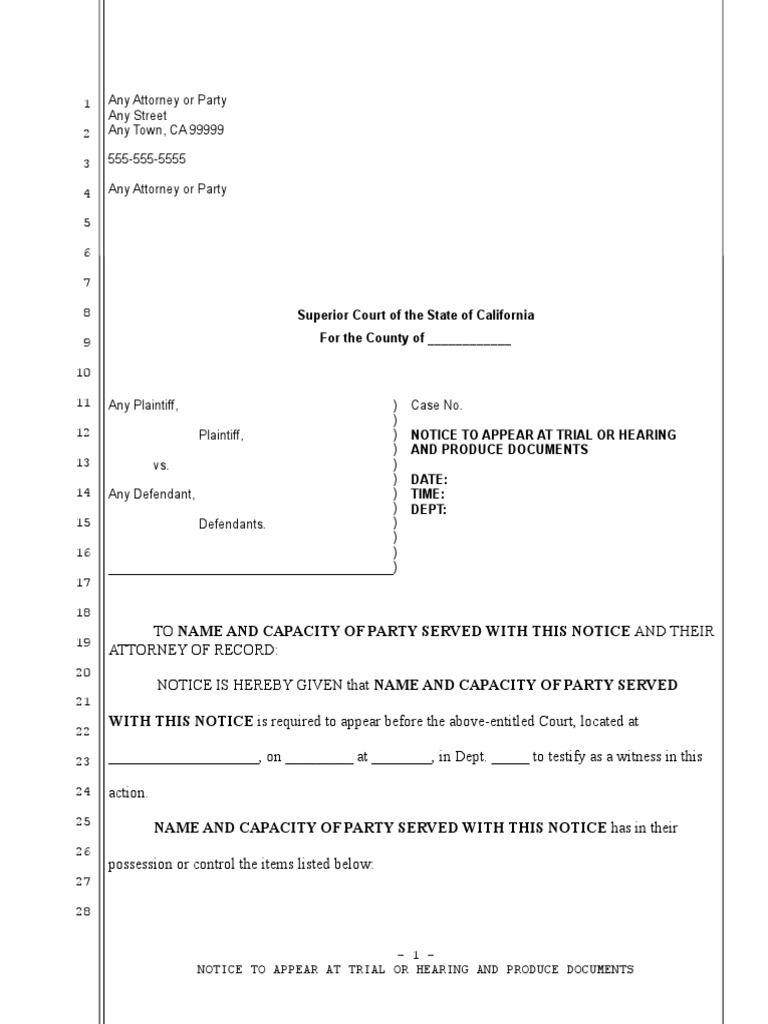 Notice to Appear and Produce Documents | PDF | Witness | Courts