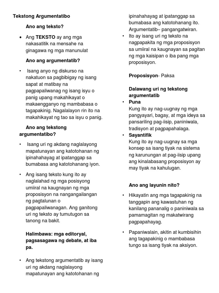 Tekstong Argumentatibo | PDF