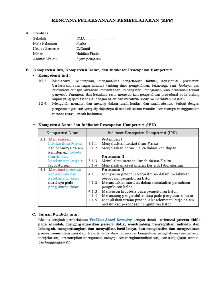 RPP Deep Learning Fisika Kelas X | PDF | Seni | Sains & Matematika