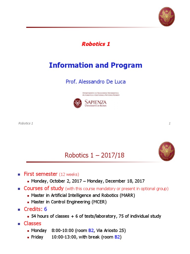 Information and Program: Robotics 1 | PDF | Robotics | Robot