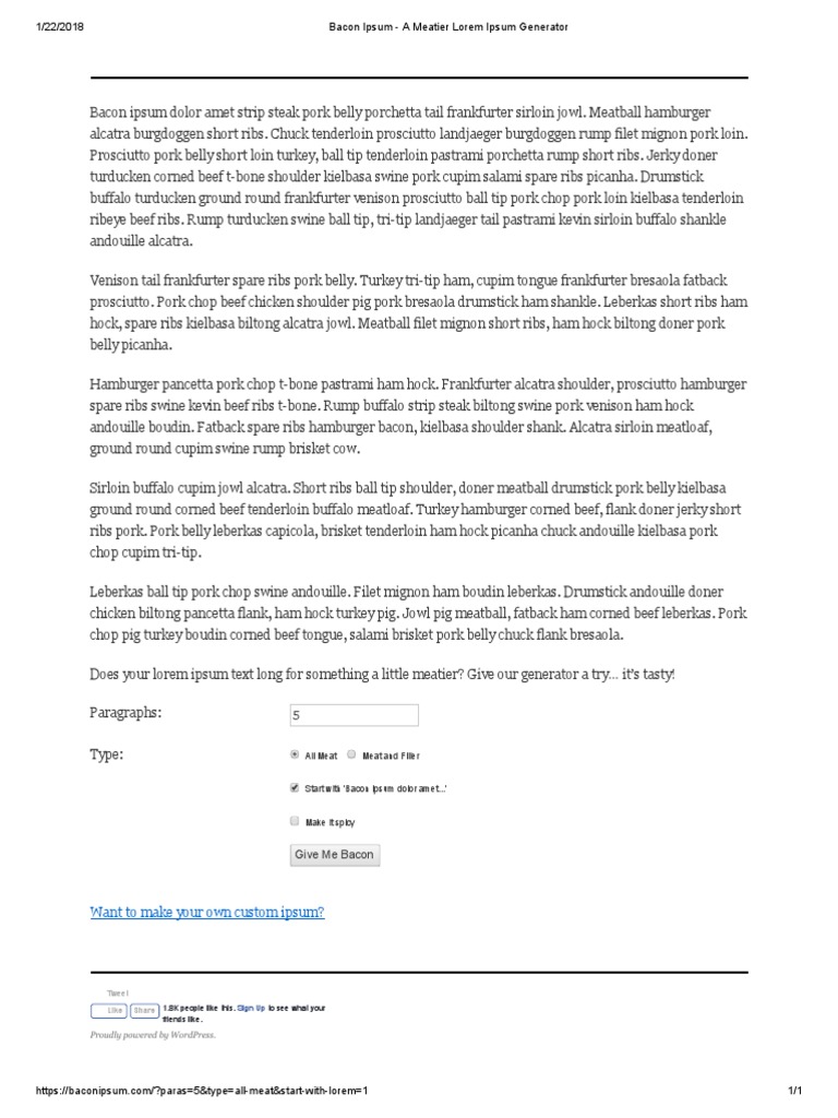 Bacon Ipsum Generator PDF Beef Pork