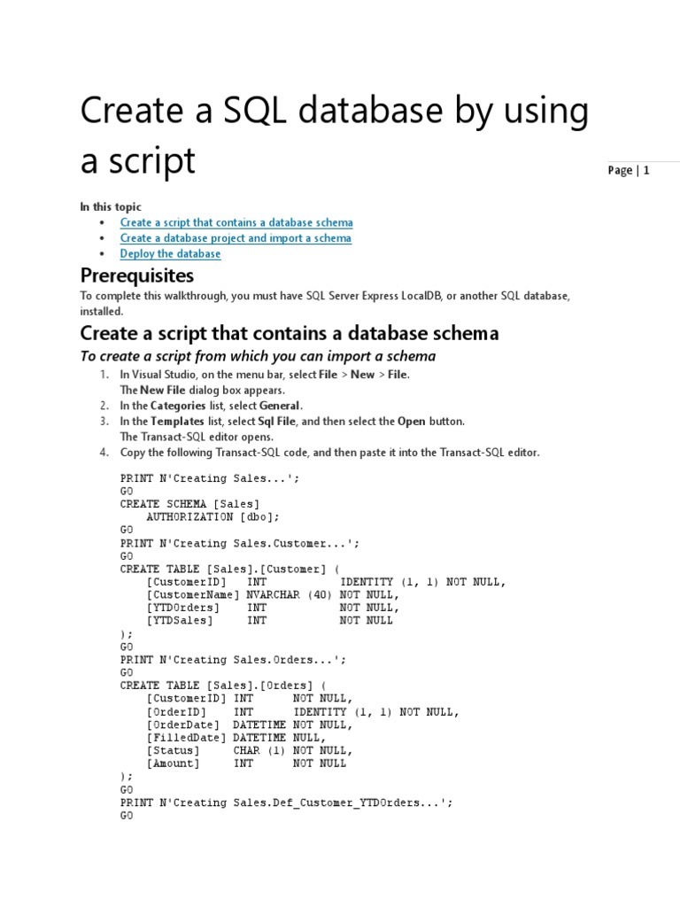 Create A SQL Database by Using A Script | PDF | Databases | Microsoft ...