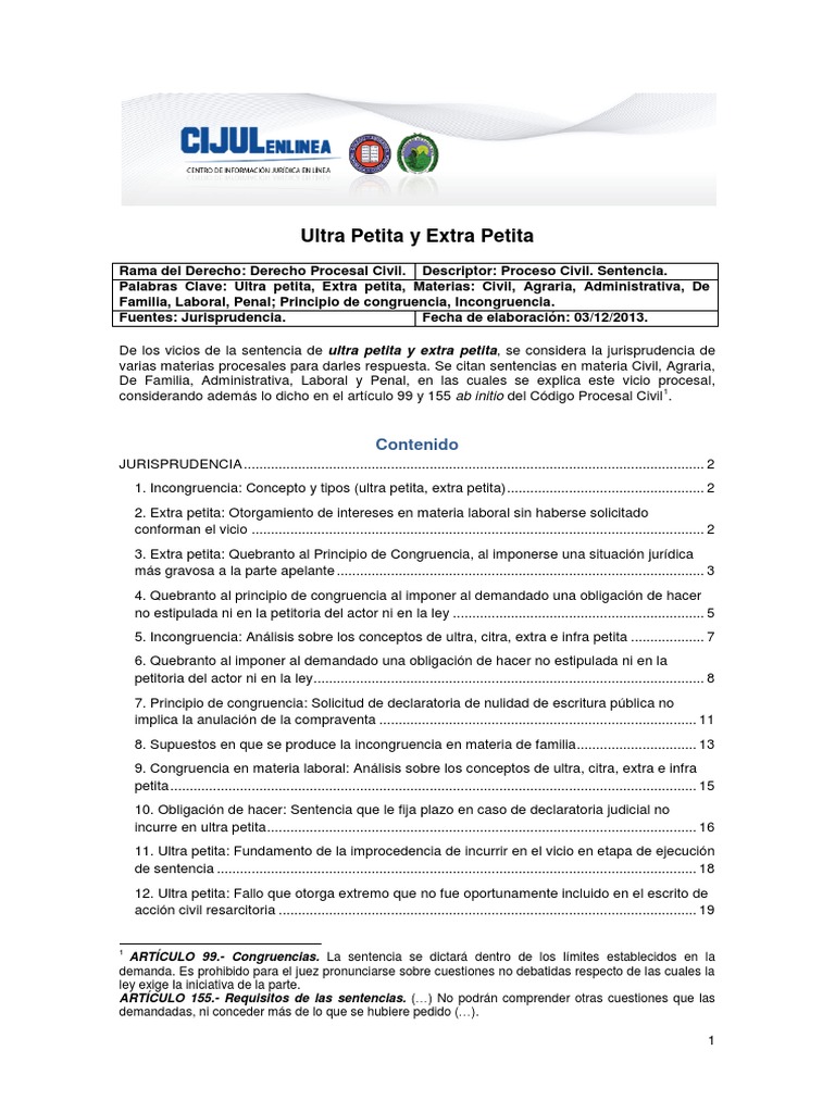 Ultra Petita y Extra Petita | Sentencia (Ley) | Jurisdicción | Prueba ...