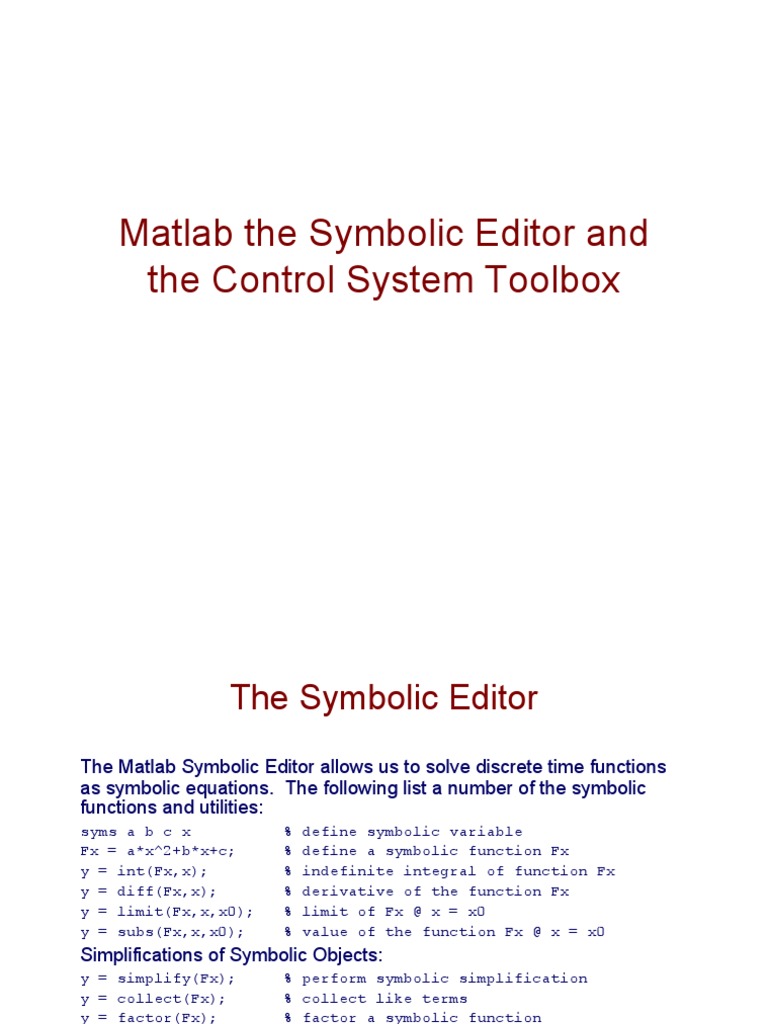 Matlab and The Control System Toolbox | PDF | Electrical Impedance ...