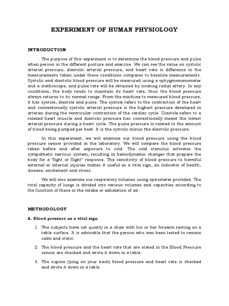 Experiment of Human Physiology | PDF | Blood Pressure | Diastole