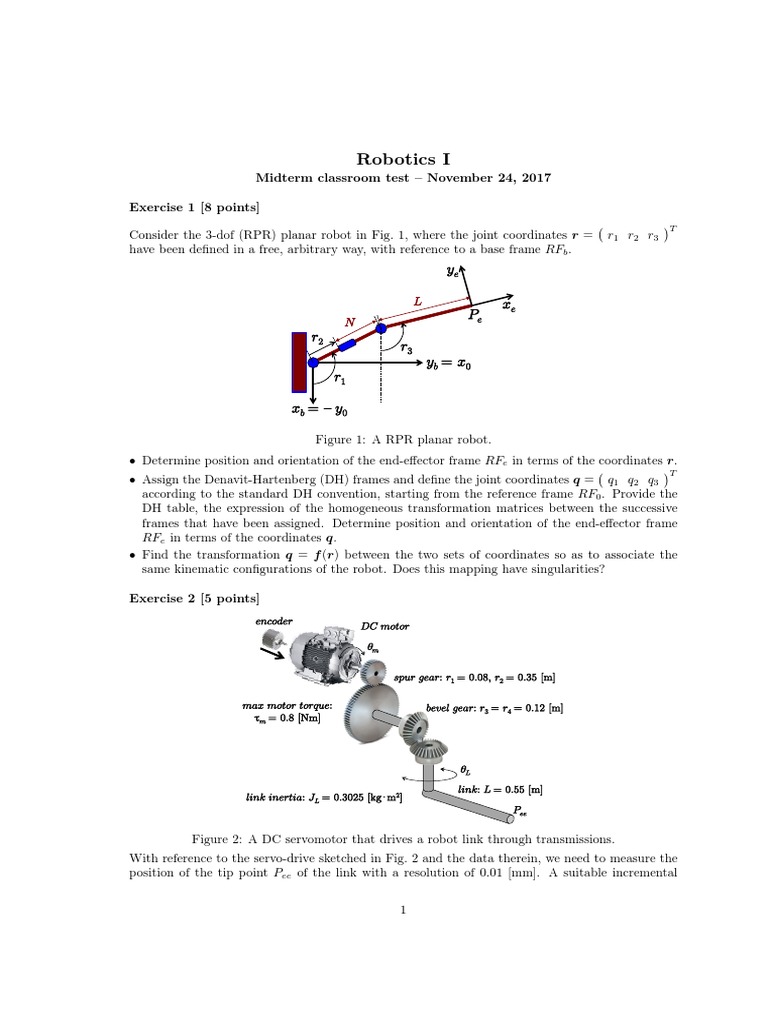Robotics1 MidTerm 2017-18 17.11.24 | PDF | Electric Motor | Motion ...