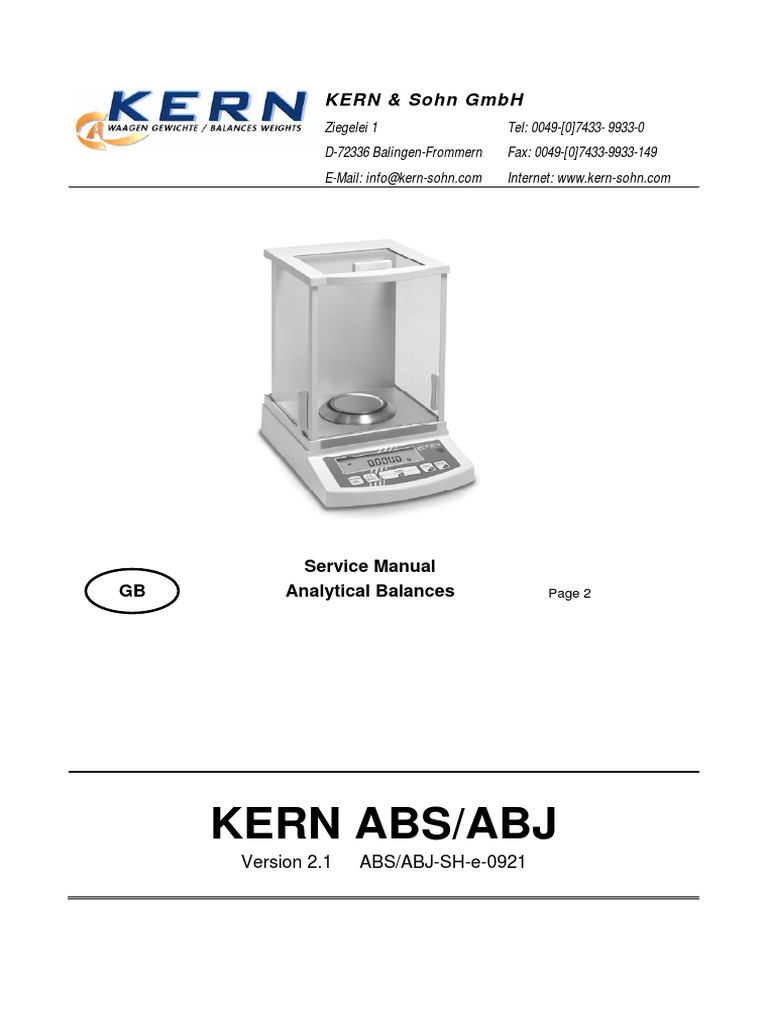 Kern ABSABJ Analytical Balances Service Manual PDF