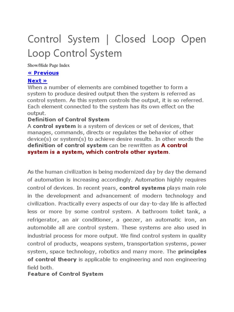 Control System (Closed Loop and Open Loop) | PDF | Control Theory ...