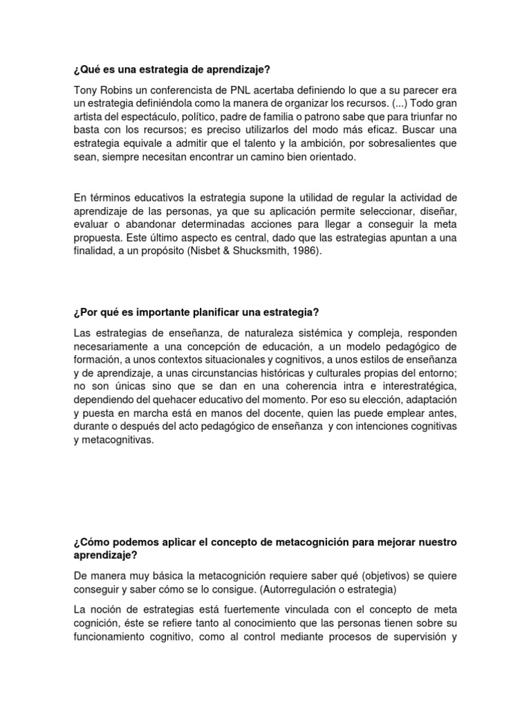 Estrategias de Aprendizaje y Metacognición | PDF | Aprendizaje ...