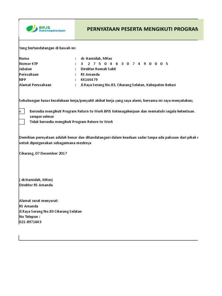 Pernyataan Program RTW RS Amanda | PDF | Karier & Perkembangan