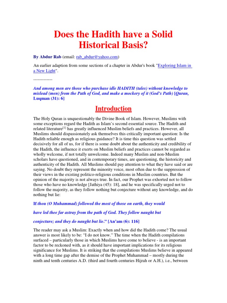 Does The Hadith Have A Solid Historical Basis | PDF