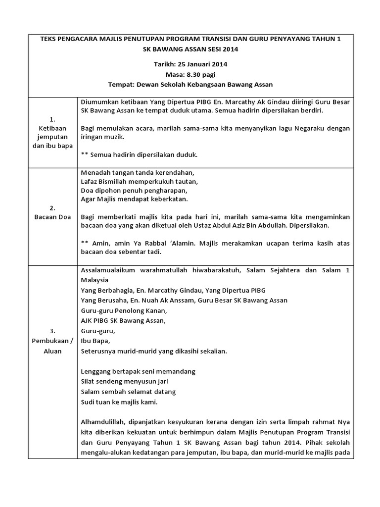 Teks Pengacara Majlis Penutupan Program Transisi Pdf