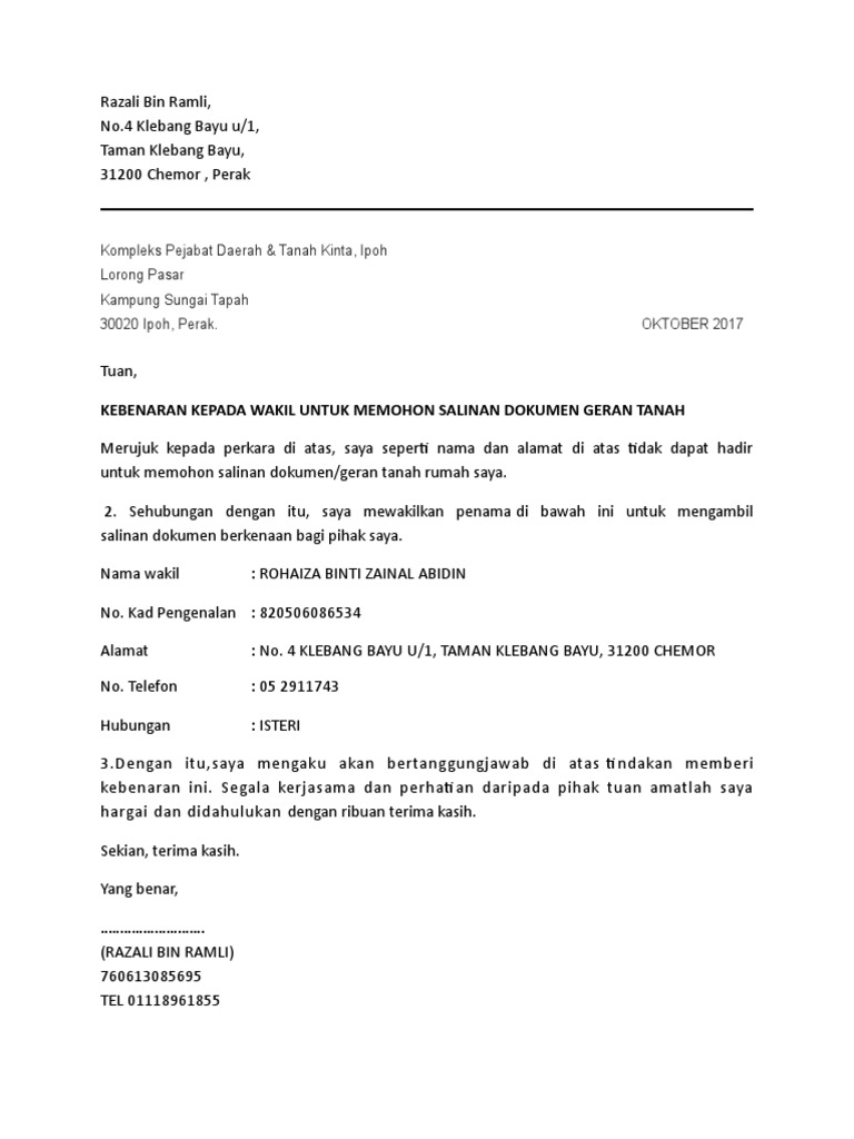 Surat Wakil Kuasa Pdf