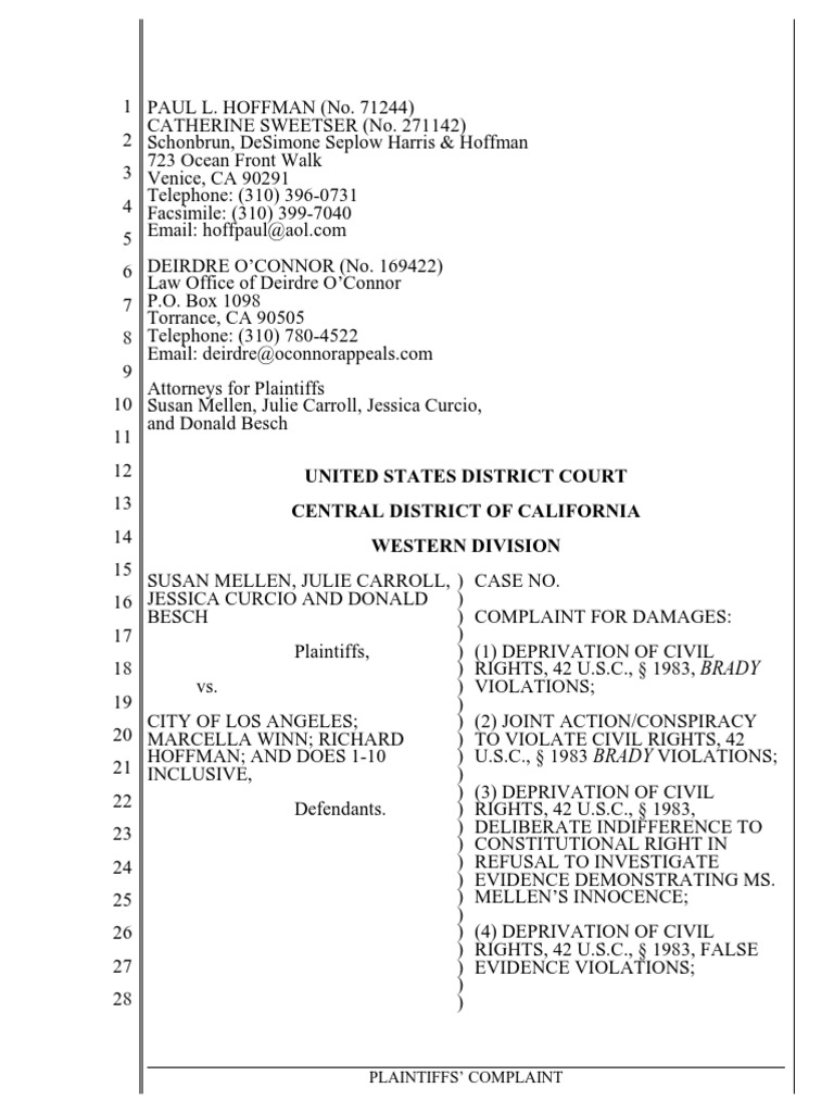 Civil Rights Complaint Against LAPD | PDF | Prosecutor | Witness