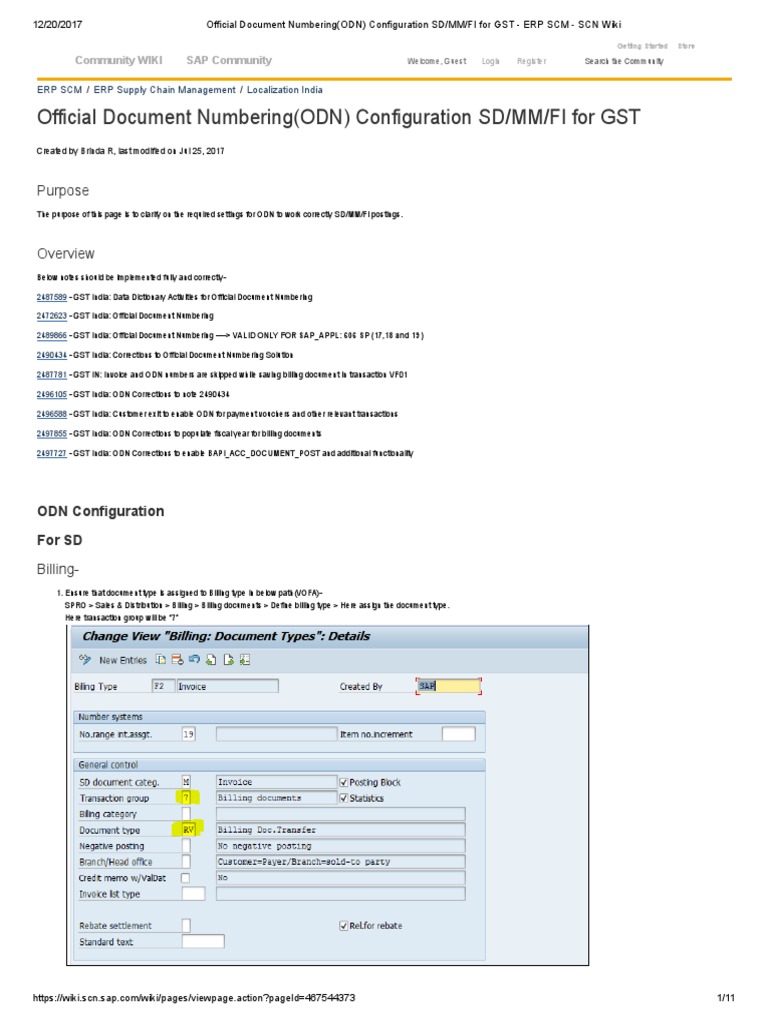 SAP ODN Official Document Numbering (ODN) Configuration SD MM