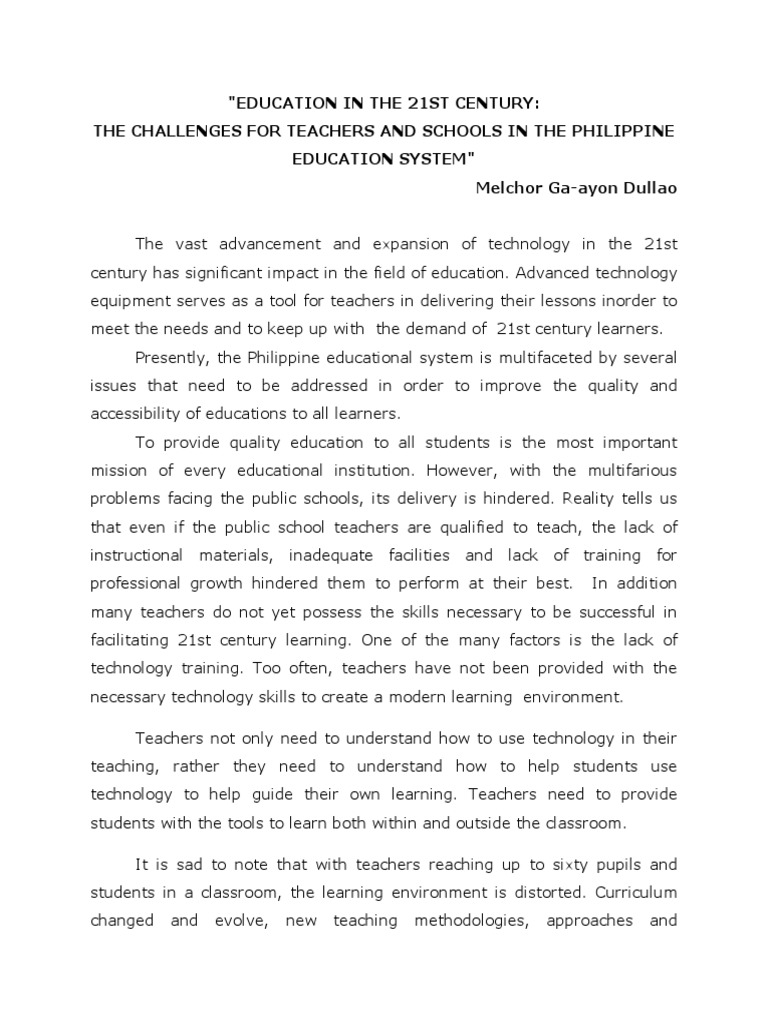 21st Century Education Challenges in the Philippines | PDF | Teachers ...