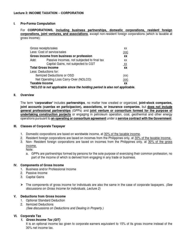 Corporate Income Taxation Overview | PDF | Income Tax | Tax Deduction