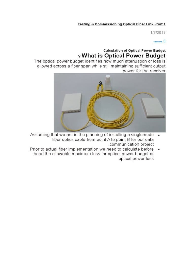 Calculating Optical Power Budget for Fiber Link Testing PDF Optical