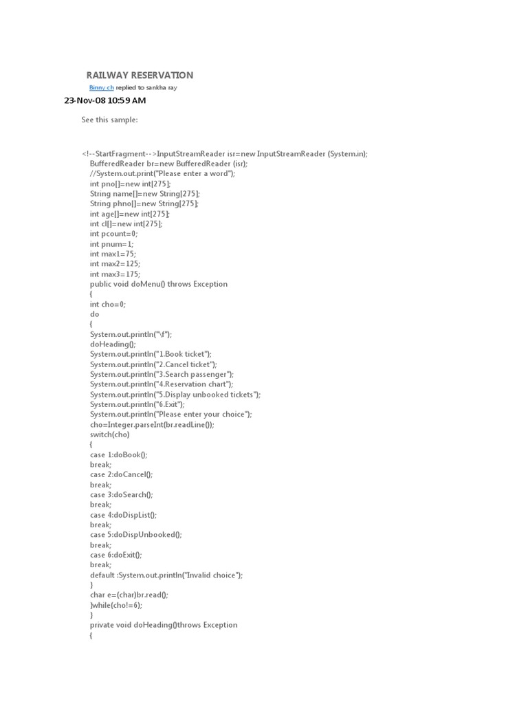 Railway Ticket Booking System Code | PDF | Software Engineering ...