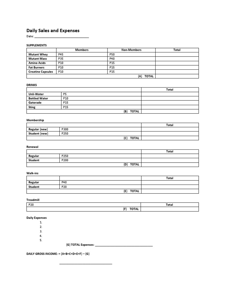 Daily Sales and Expenses (Template) | PDF