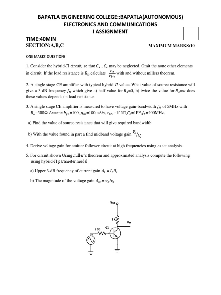 Ec Ii I Assignment Download Free Pdf Electrical Network Amplifier