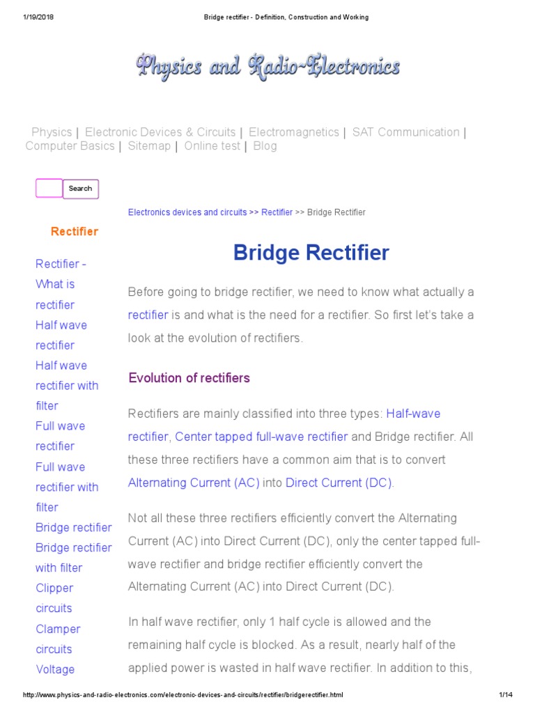 Bridge Rectifier Definition, Construction and Working PDF