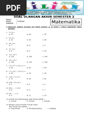 Soal Uas Matematika Kelas 2 Sd Semester 2 Dan Kunci Jawaban