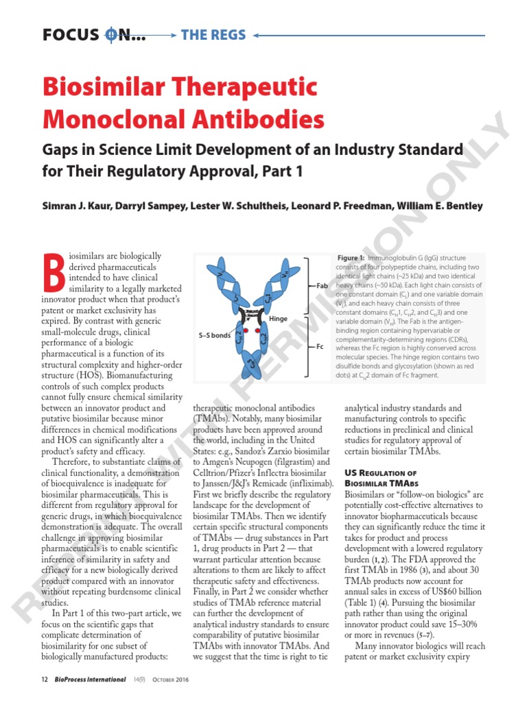 Biosimilar Therapeutic Monoclonal Antibodies Part 1 Antibody