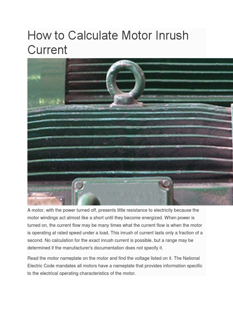 How to Calculate Motor Inrush Current Voltage Electric Current
