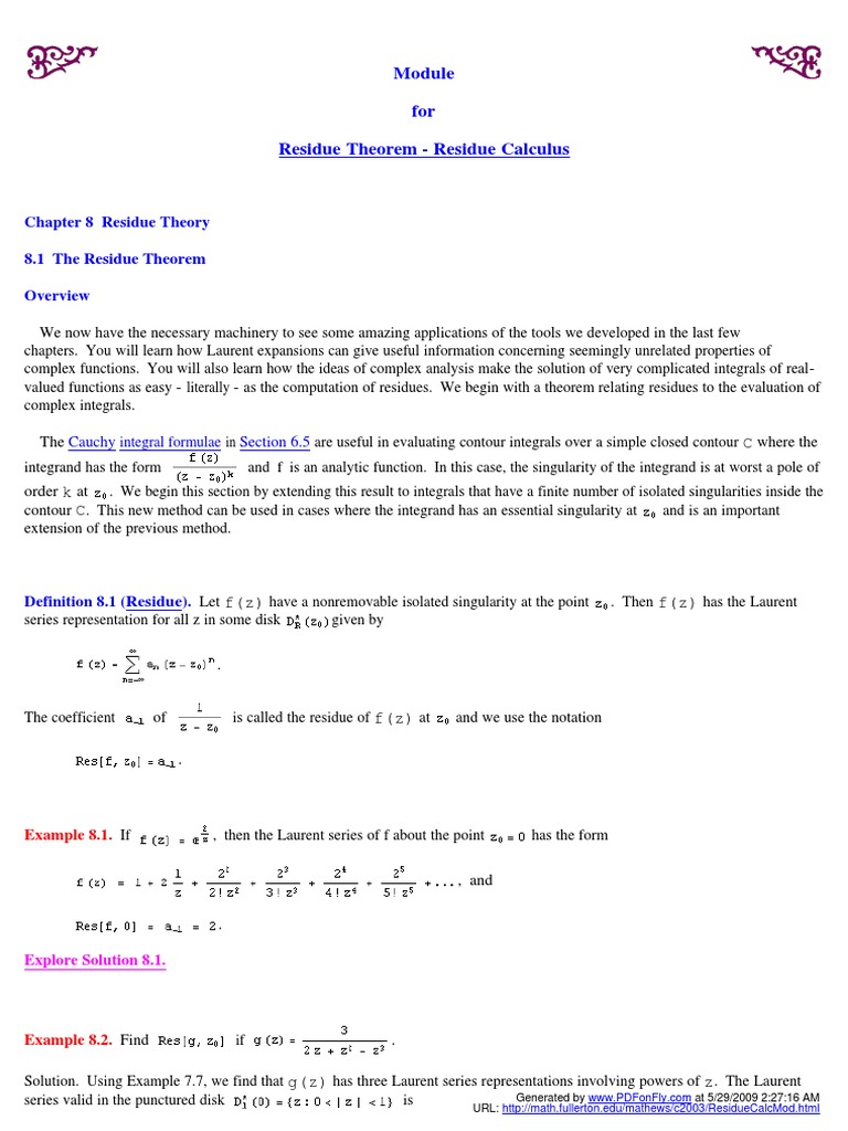 Residue Theorem in Complex Analysis | PDF | Integral | Complex Analysis
