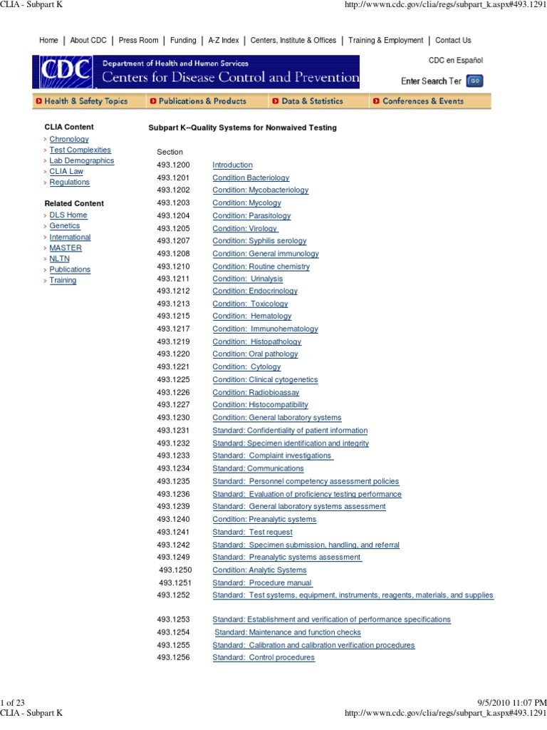 CLIA Subpart K: Quality Systems Guide | PDF | Scientific Control ...