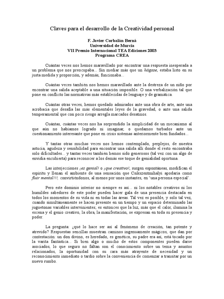 Claves para El Desarrollo de La Creatividad Personal | Descargar gratis ...