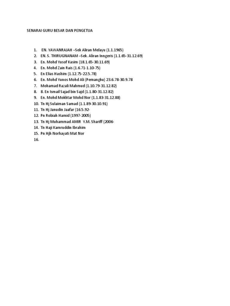 Senarai Nama Pengetua SMKBK | PDF