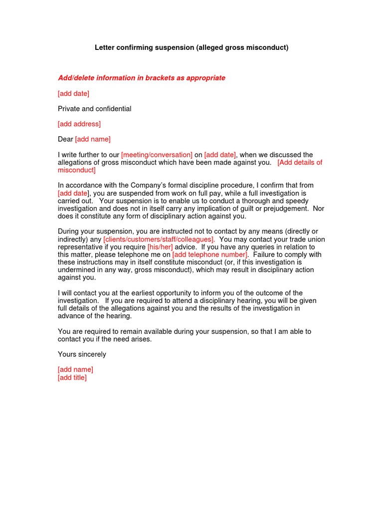 Letter Confirming Suspension Alleged Gross Misconduct PDF
