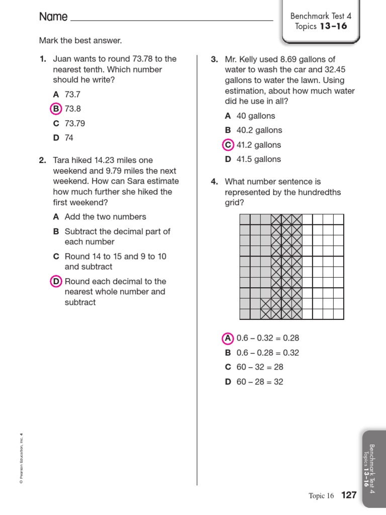 Topic 13 test answers 5th grade picture