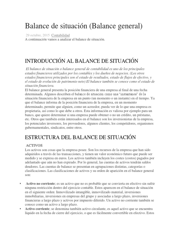 Balance de Situación | PDF | Hoja de balance | Contabilidad