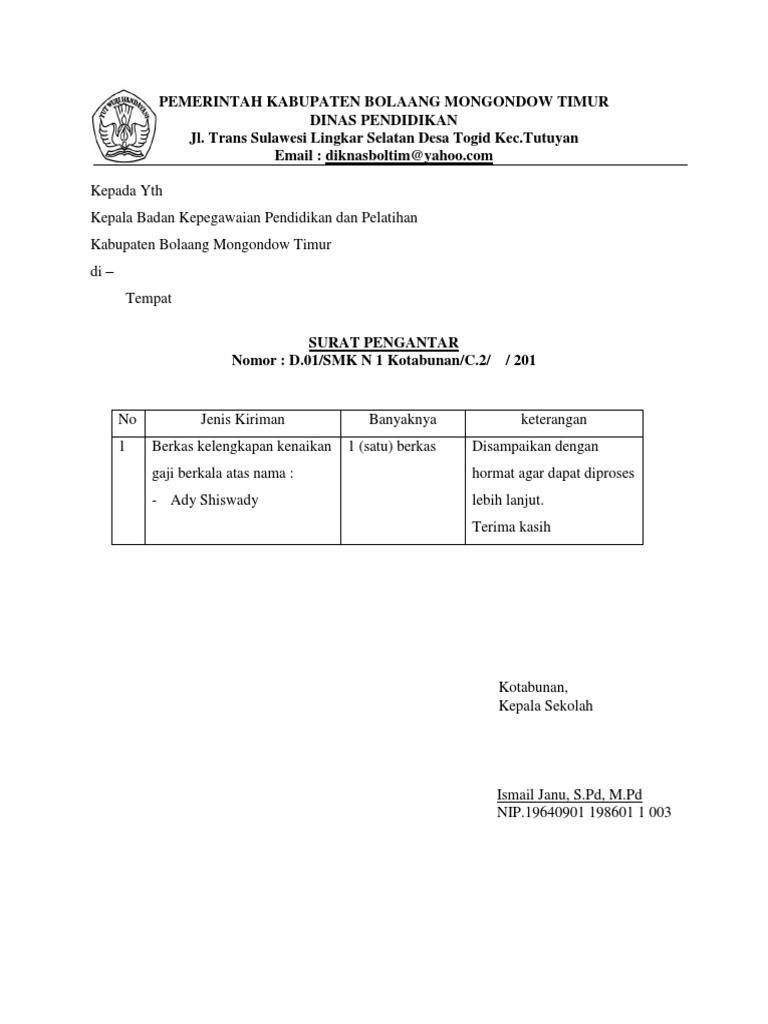 Contoh Surat Pengantar Kenaikan Gaji Berkala Berbagi Contoh Surat