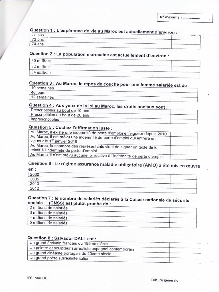 Test Culture Générale Avec Réponse Test Culture Générale PDF | PDF | Maroc