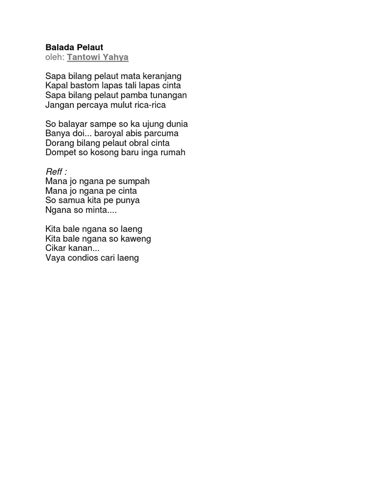 Lirik dan Chord Balada Pelaut | PDF