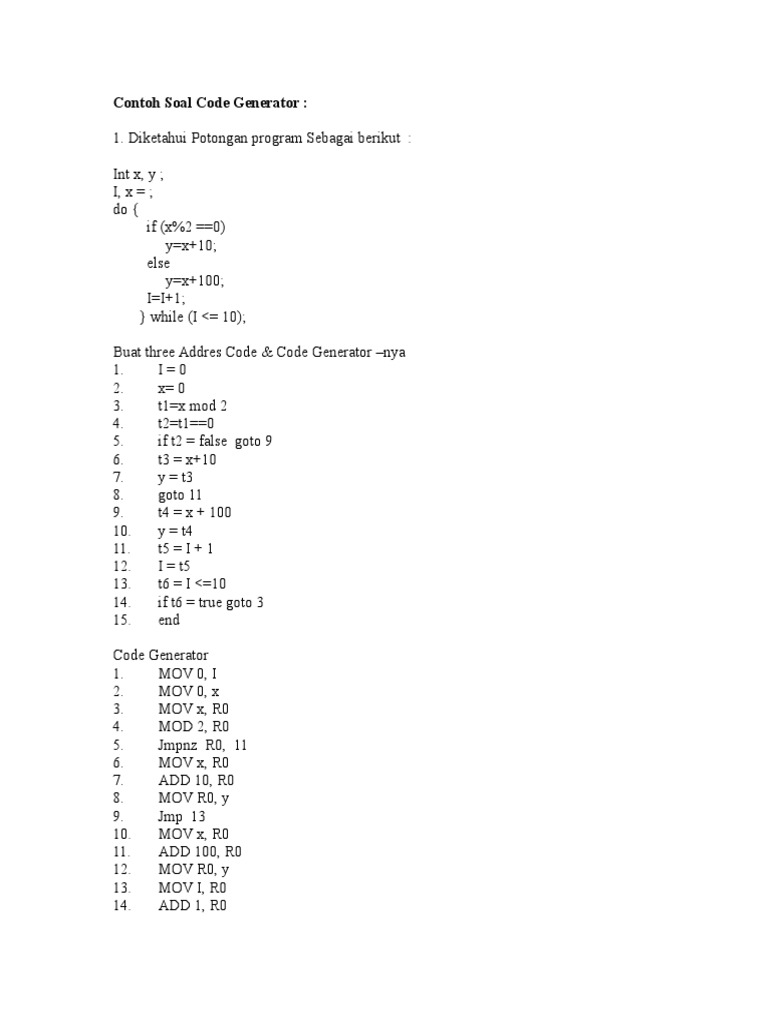 Contoh Soal Code Generator Kerusuhan Olahraga