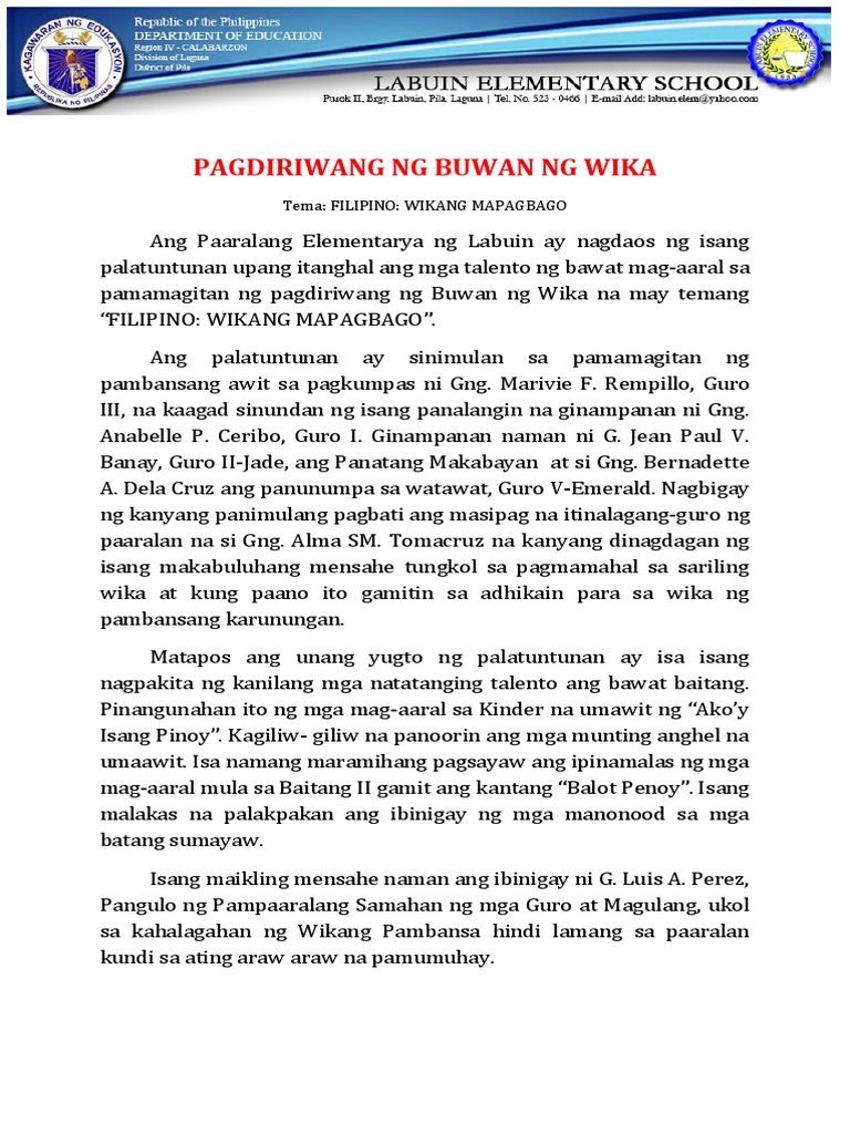 Mensahe Tungkol Sa Buwan Ng Wika  paramensahe