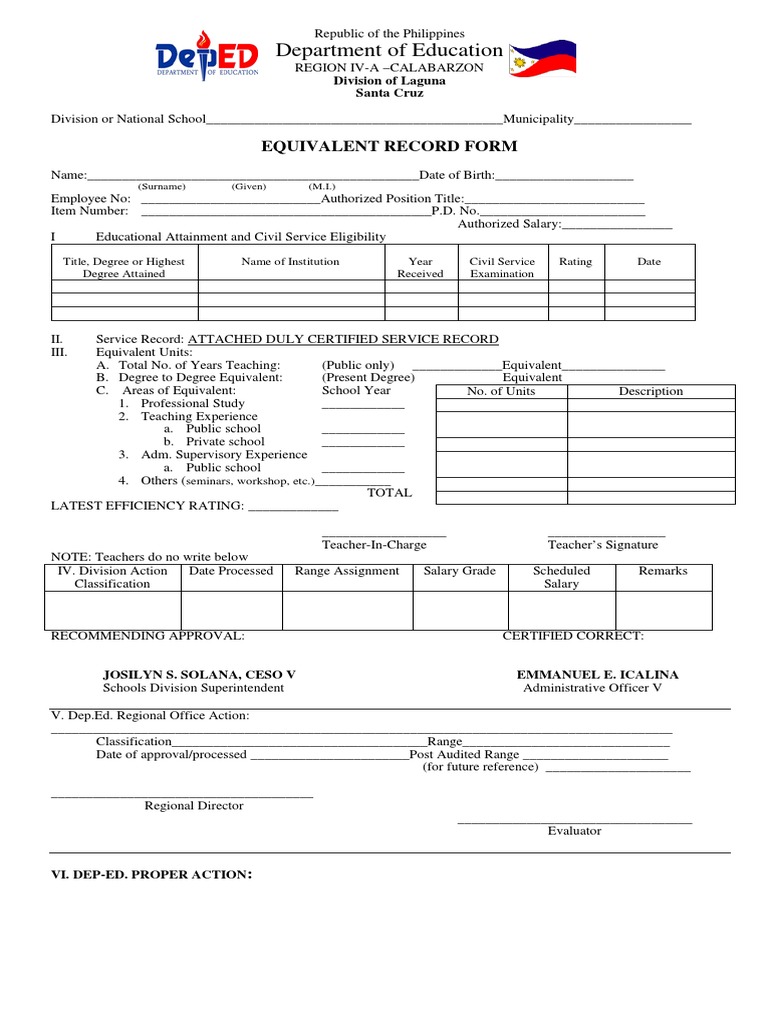 Equivalent Record Form for Teachers | PDF | Learning | Behavior ...