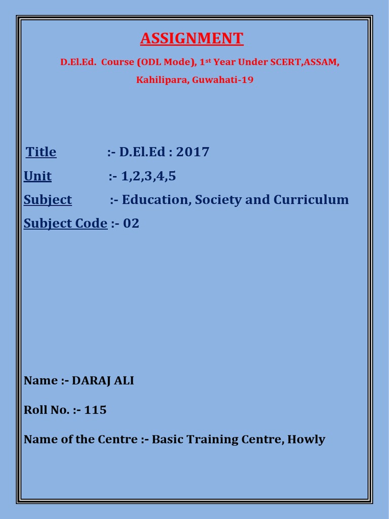 D.El.Ed 1st Year Assignment Overview | PDF | Career & Growth