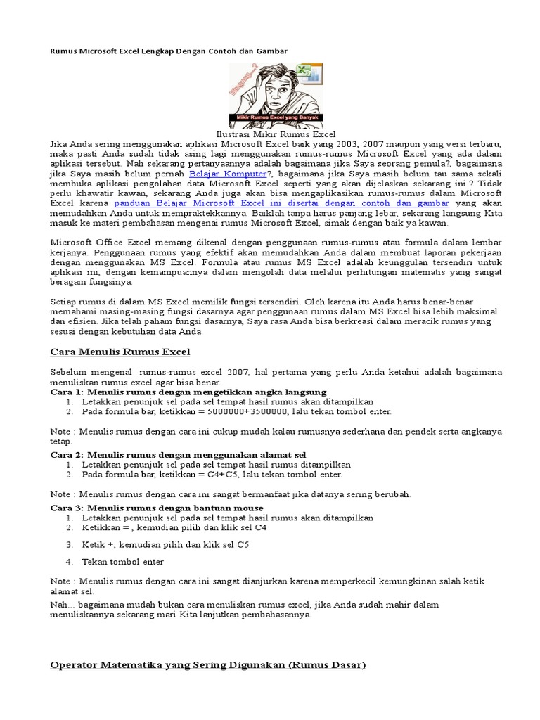 Rumus T Excel Lengkap