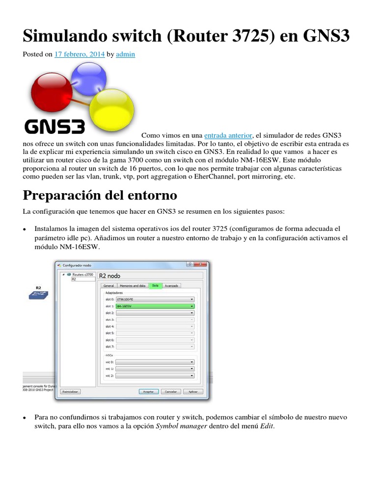 Simulando Switch (Router 3725) en GNS3 | PDF | Redes de computadoras ...
