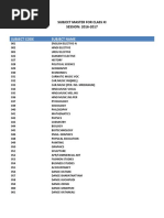 Subject Code Subject Name: Subject Master For Class Xi SESSION: 2016-2017