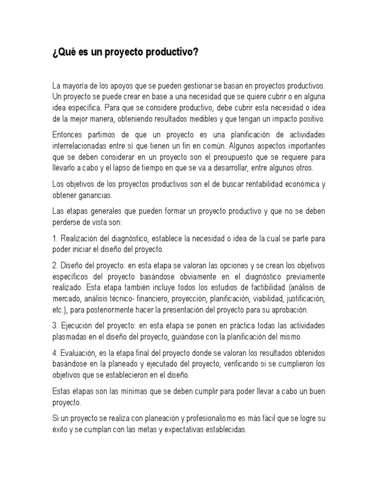 Qué Es Un Proyecto Productivo Planificación Diseño